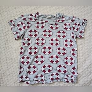 Kate Quinn Light Blue Top with Burgundy Ring Print